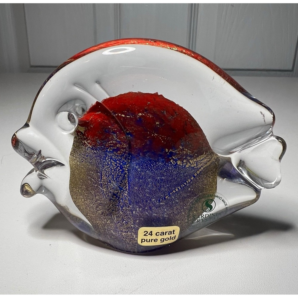 Sardinia Crystal Italy Art Glass Fish Figurine Hand Blown 24k Gold Fleck